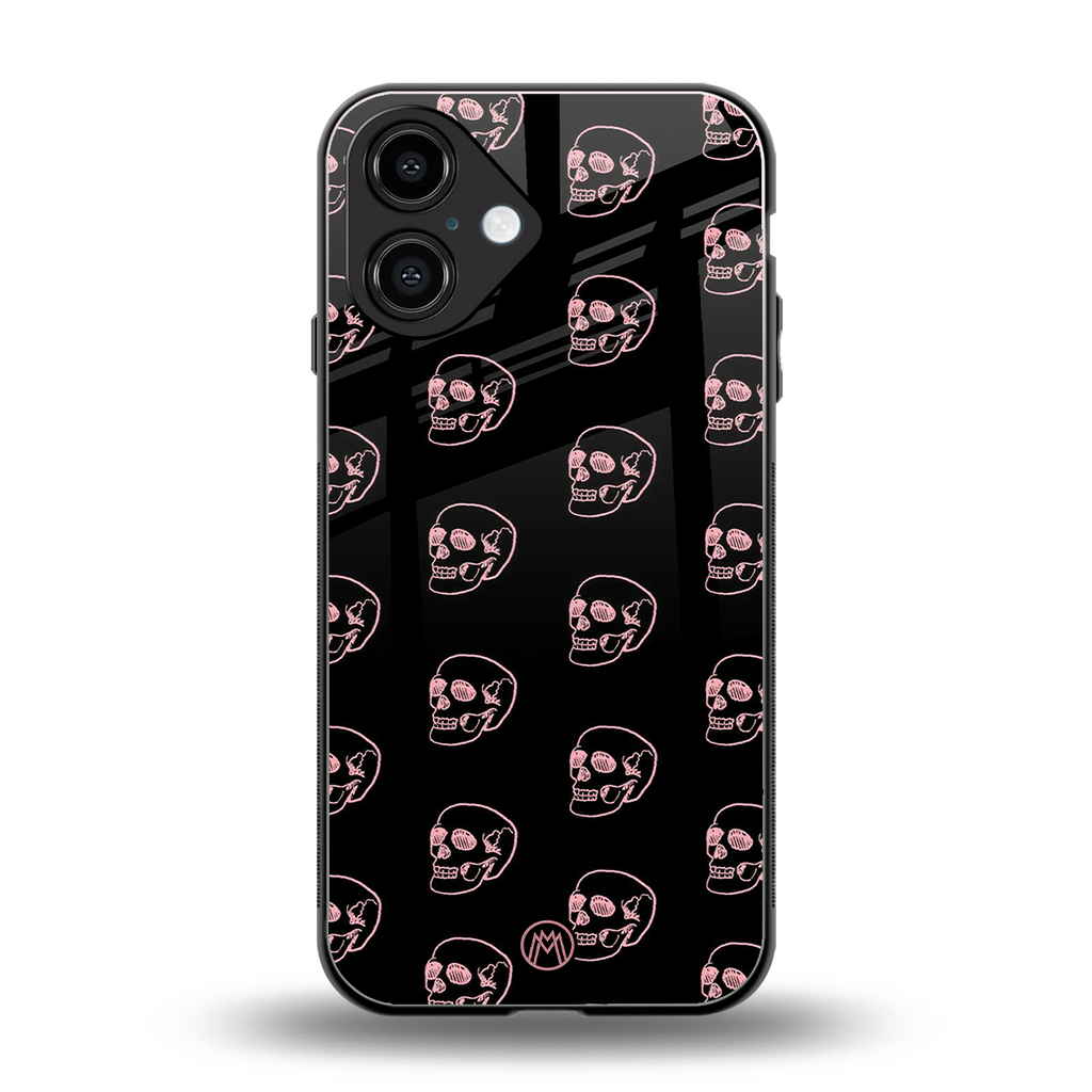 pink skull pattern back phone cover | glass case for iphone 16