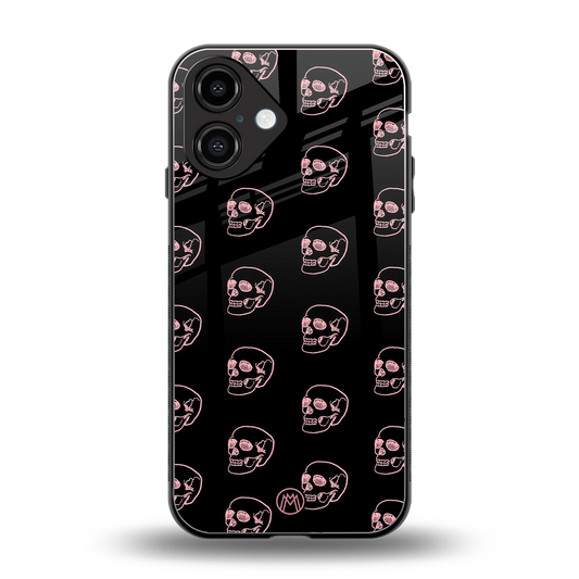 pink skull pattern back phone cover | glass case for iphone 16