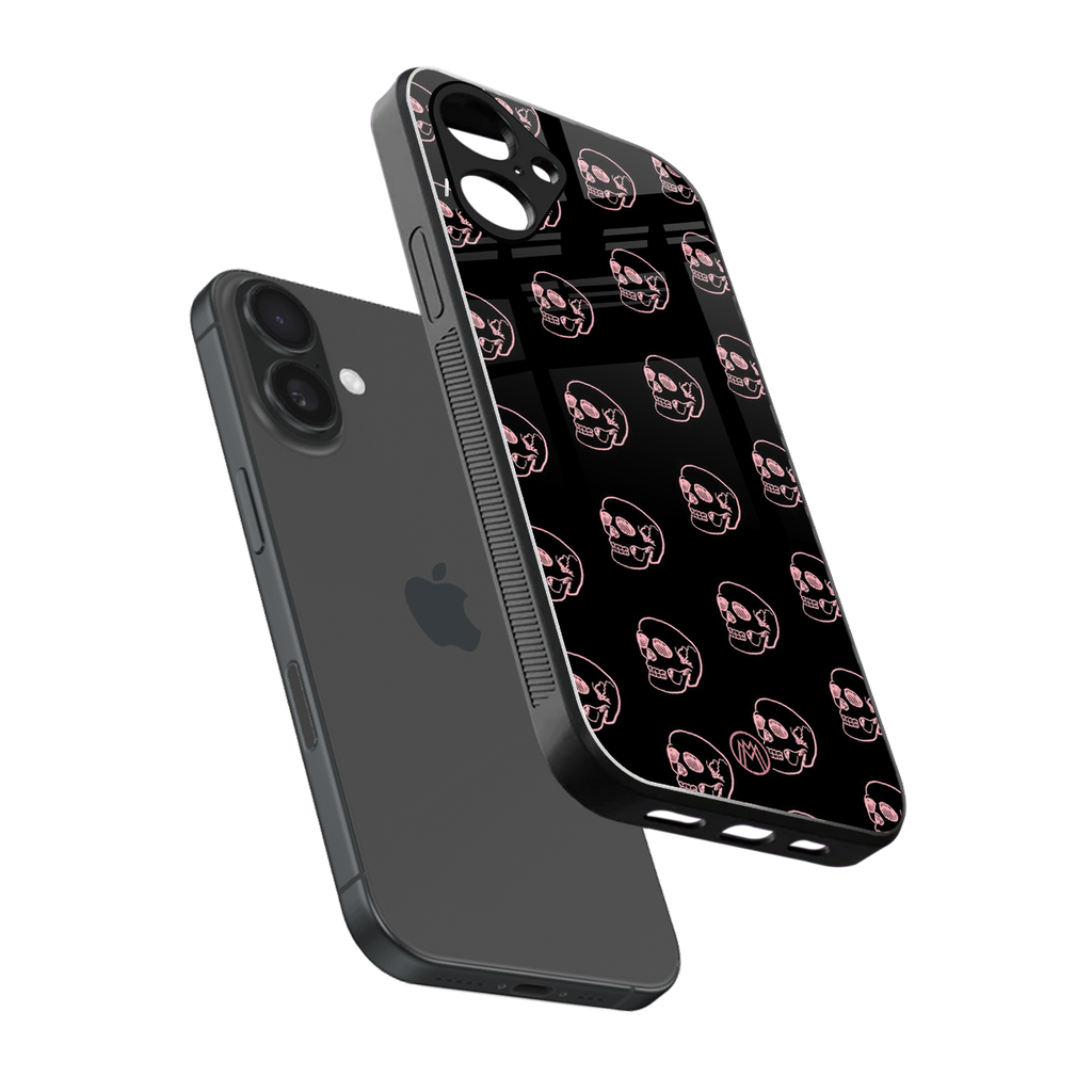 pink skull pattern back phone cover | glass case for iphone 16