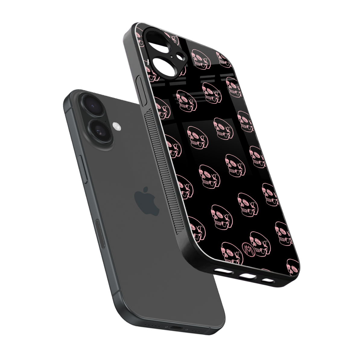 pink skull pattern back phone cover | glass case for iphone 16