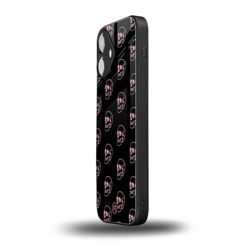pink skull pattern back phone cover | glass case for iphone 16