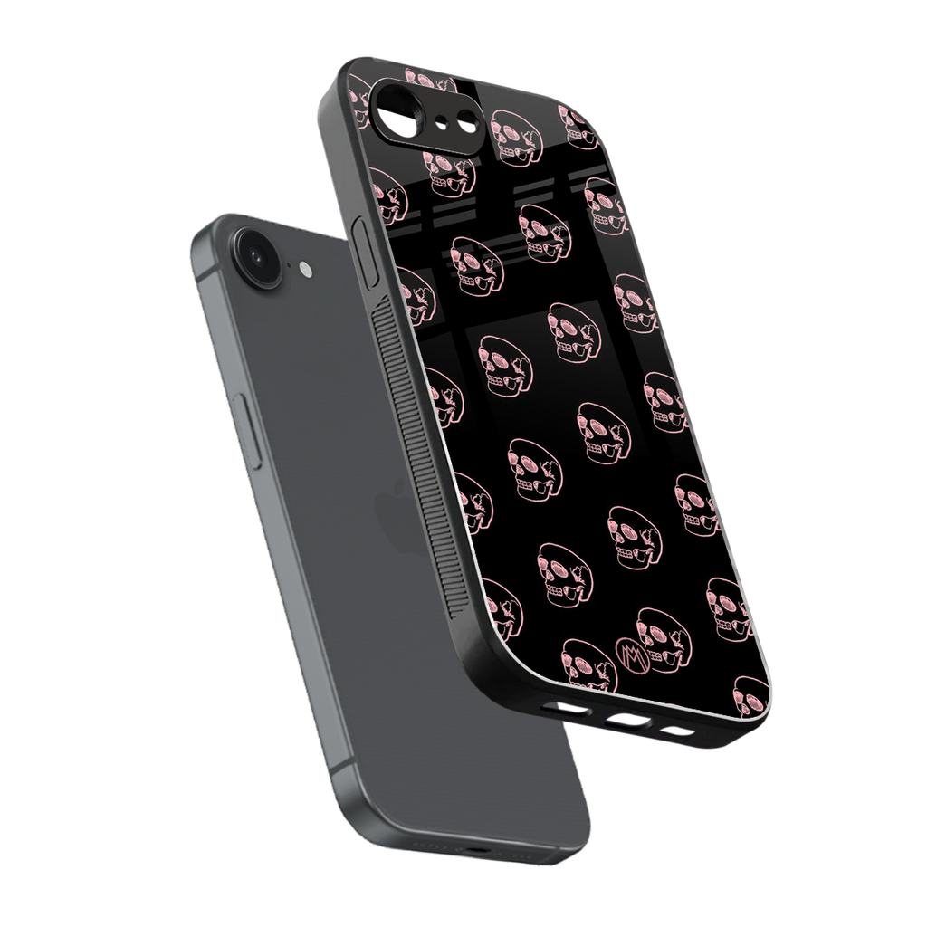 pink skull pattern back phone cover | glass case for iphone 16e
