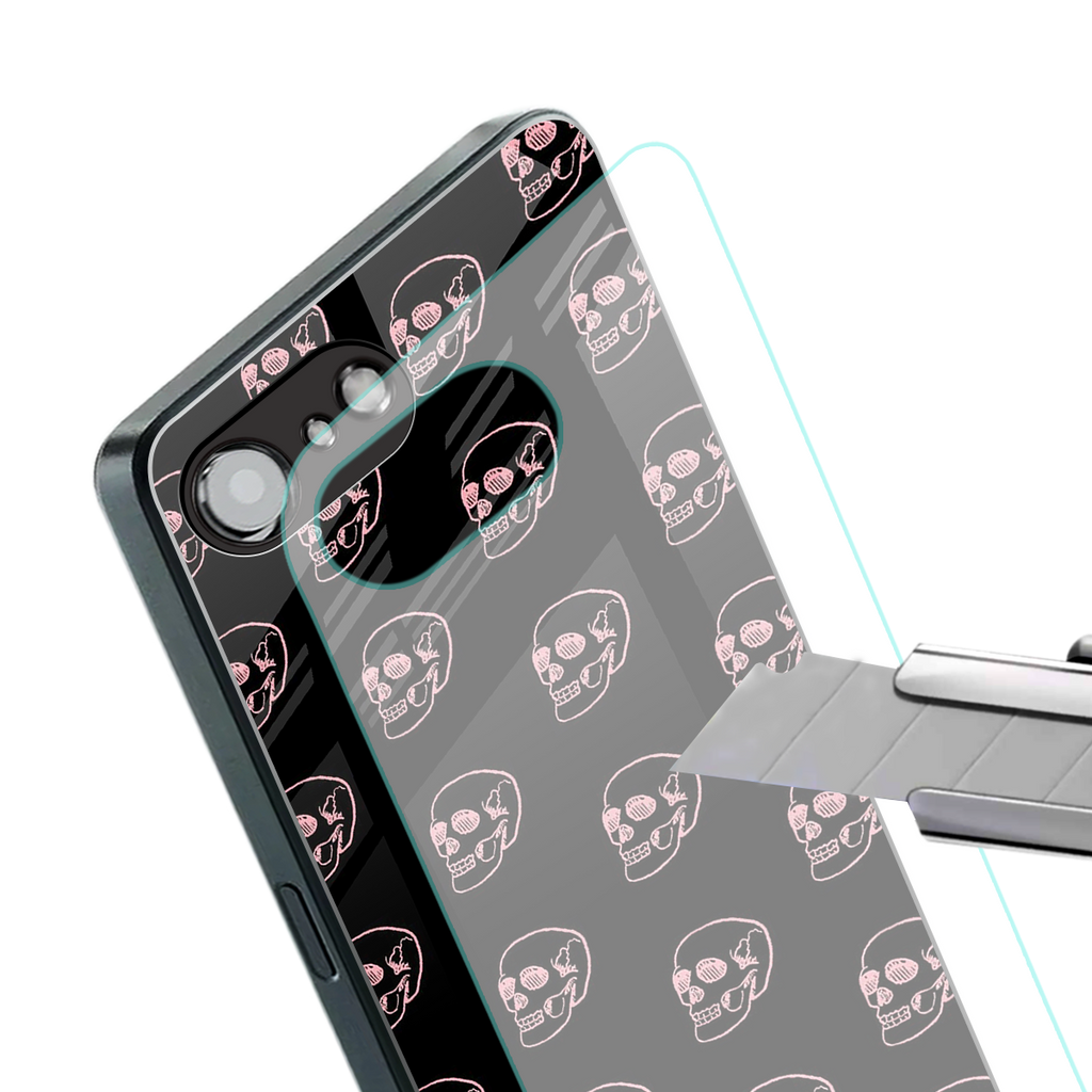 pink skull pattern back phone cover | glass case for iphone 16e