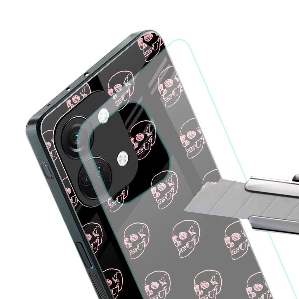pink skull pattern back phone cover | glass case for oneplus nord 3