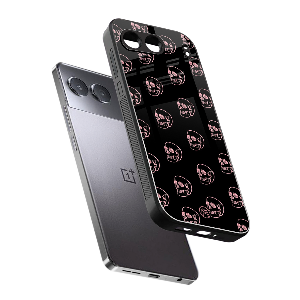 pink skull pattern back phone cover | glass case for oneplus nord 4