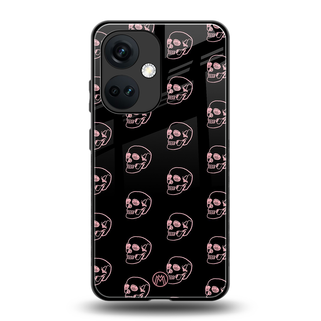 pink skull pattern back phone cover | glass case for oneplus nord ce 3