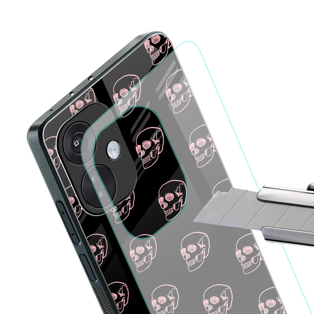 pink skull pattern back phone cover | glass case for oneplus nord ce 3