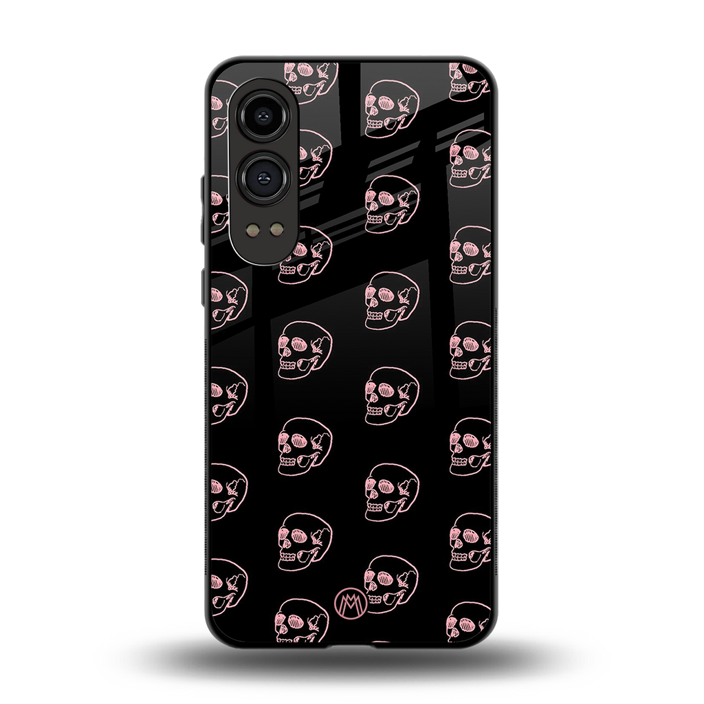 pink skull pattern back phone cover | glass case for oneplus nord ce 4 lite