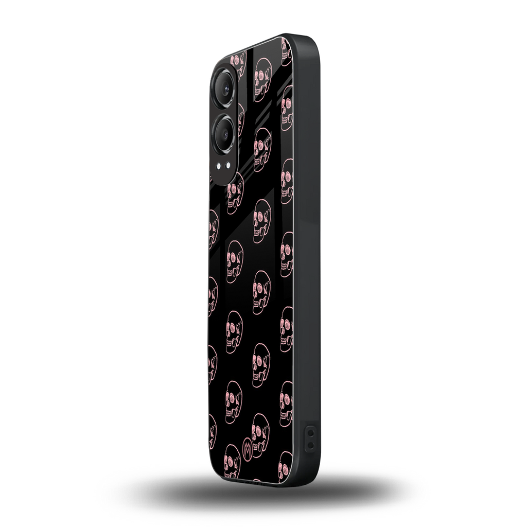 pink skull pattern back phone cover | glass case for oneplus nord ce 4 lite