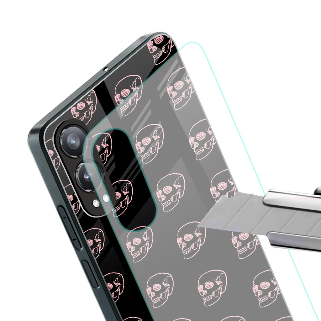 pink skull pattern back phone cover | glass case for oneplus nord ce 4 lite