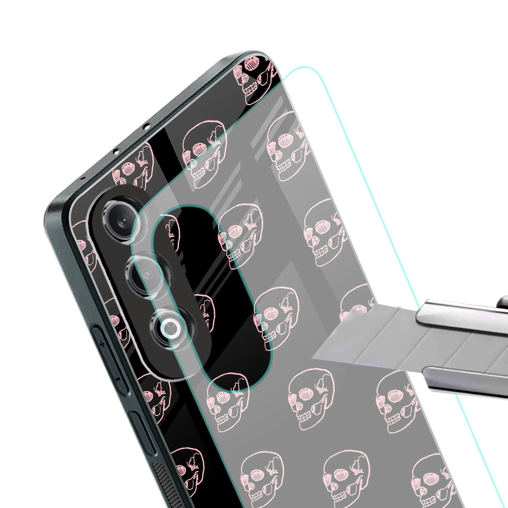 pink skull pattern back phone cover | glass case for oneplus nord ce 4