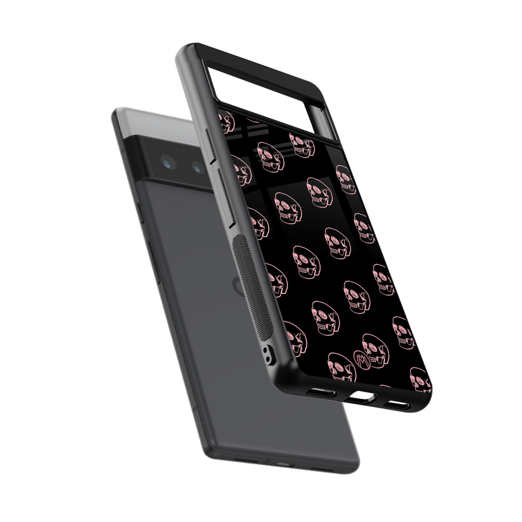 pink skull pattern back phone cover | glass case for google pixel 6 pro