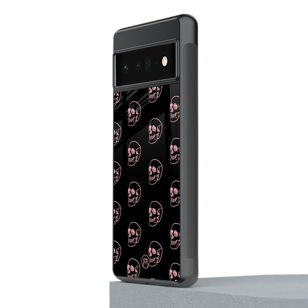 pink skull pattern back phone cover | glass case for google pixel 6 pro