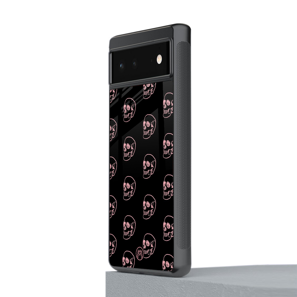 pink skull pattern back phone cover | glass case for google pixel 6