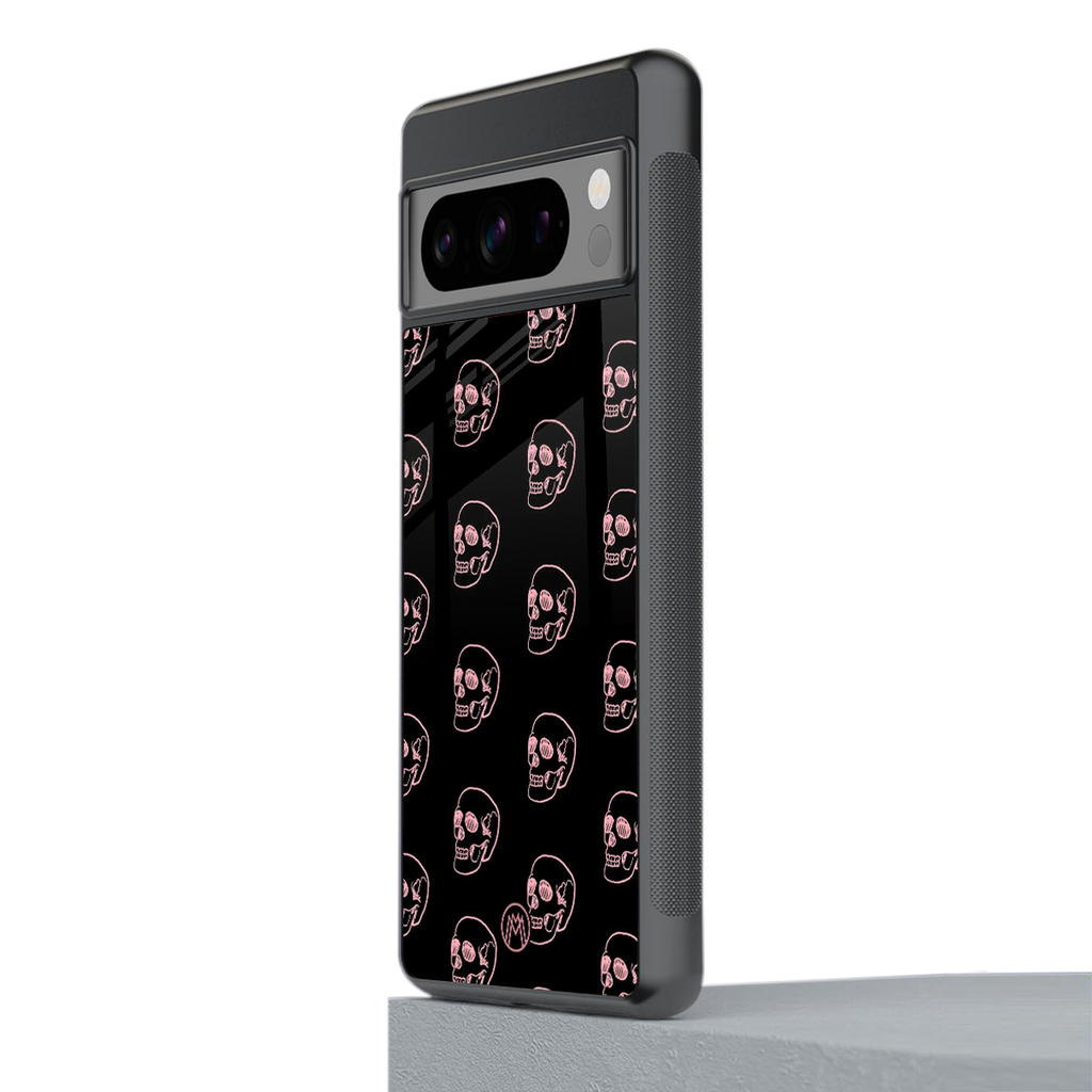 pink skull pattern back phone cover | glass case for google pixel 8 pro