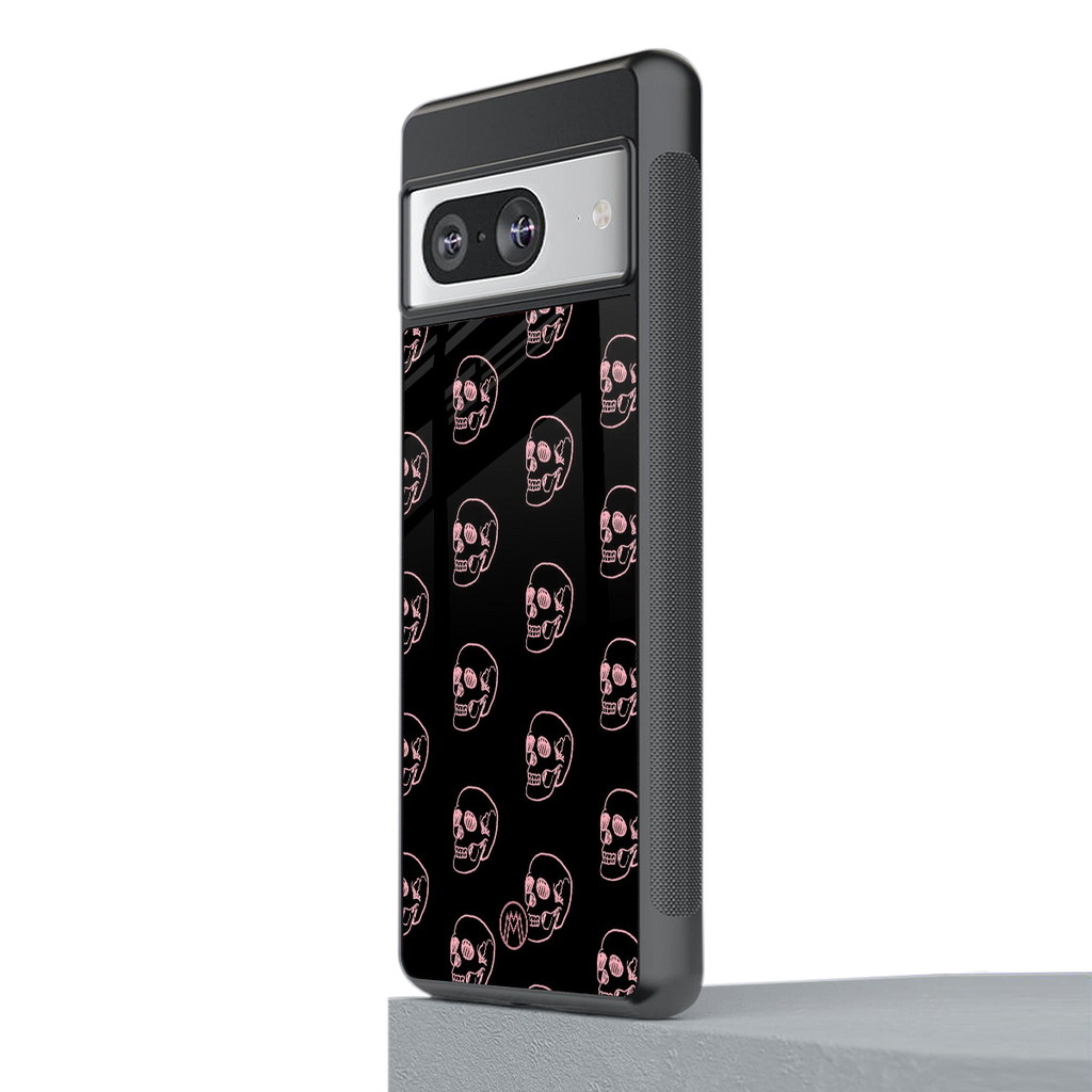 pink skull pattern back phone cover | glass case for Google Pixel 8