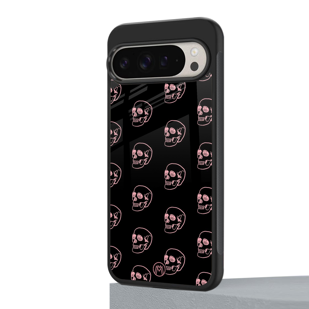 pink skull pattern back phone cover | glass case for google pixel 9 pro