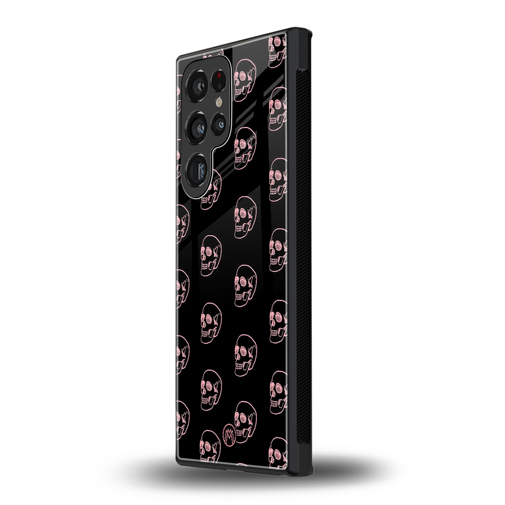 pink skull pattern back phone cover | glass case for samsung galaxy s23 ultra