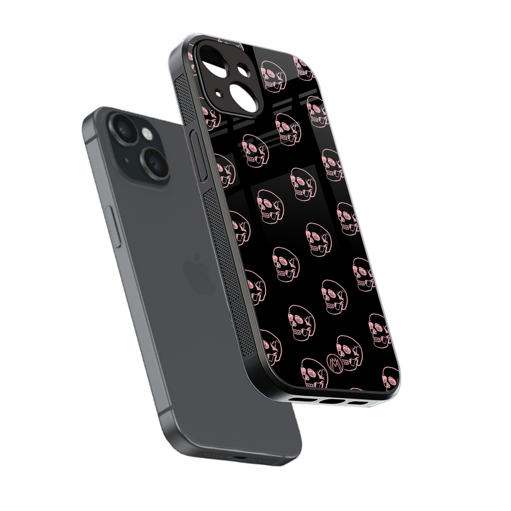 pink skull pattern back phone cover | glass case for iphone 15