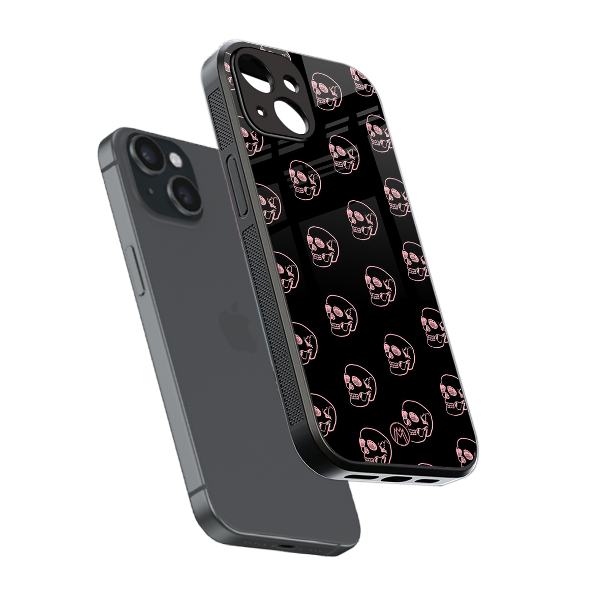 pink skull pattern back phone cover | glass case for iphone 15