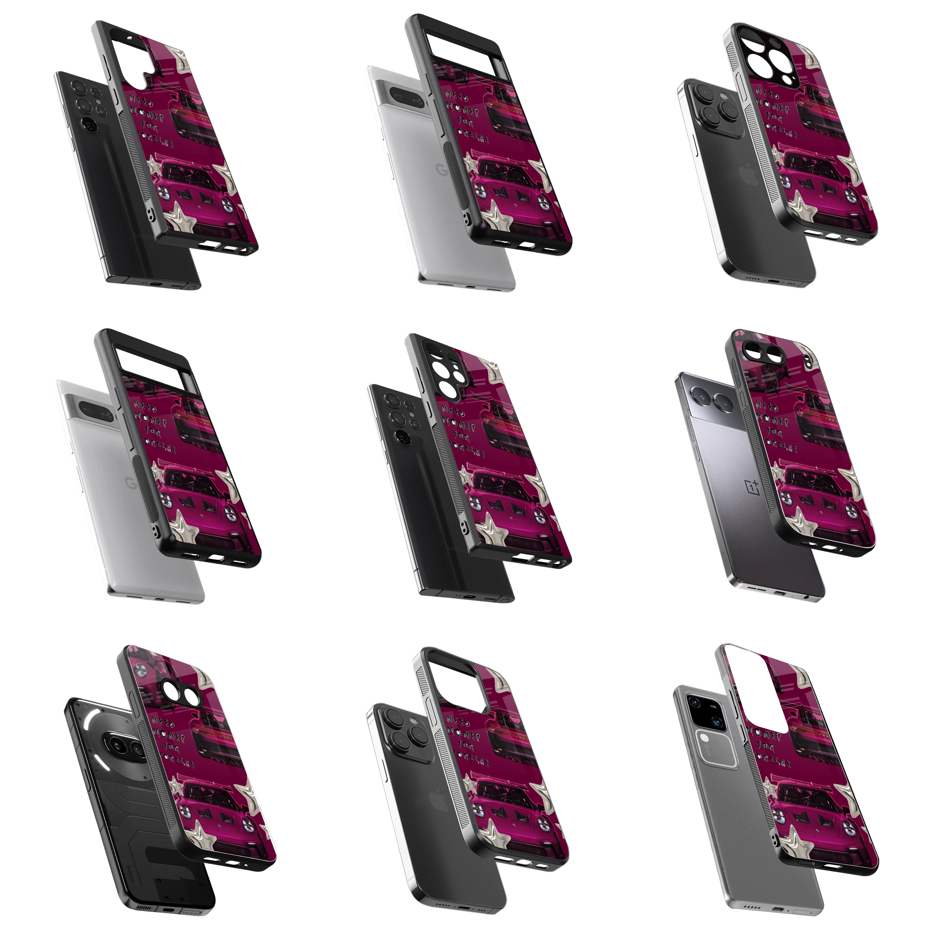 Durable Glass Back Mobile Case for iPhone, Samsung, OnePlus, Google Pixel, Redmi, Vivo, Oppo