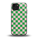 pink & green check pattern back phone cover | glass case for iphone 13 mini