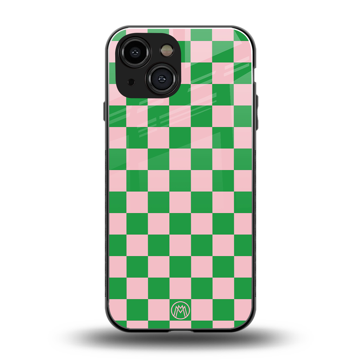 pink & green check pattern back phone cover | glass case for iphone 13 mini