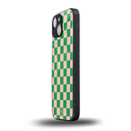 pink & green check pattern back phone cover | glass case for iphone 13 mini
