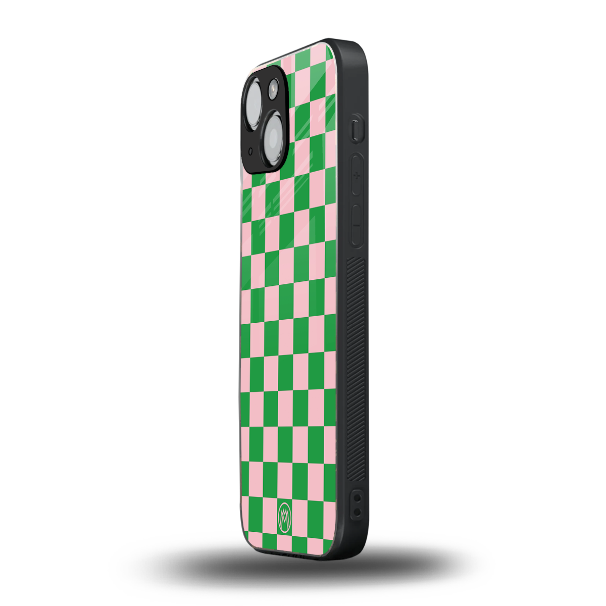 pink & green check pattern back phone cover | glass case for iphone 13 mini