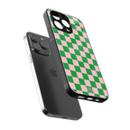 pink & green check pattern back phone cover | glass case for iphone 13 pro max