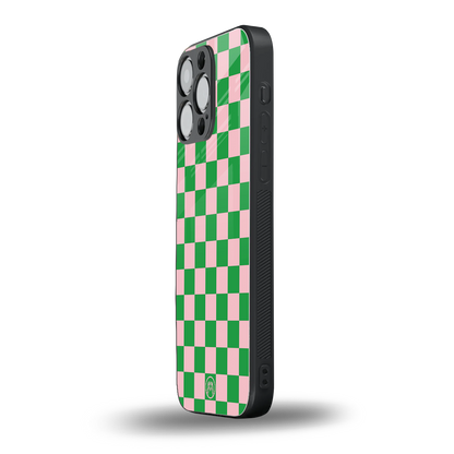 pink & green check pattern back phone cover | glass case for iphone 13 pro max
