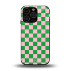 pink & green check pattern back phone cover | glass case for iphone 13 pro