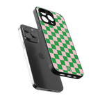 pink & green check pattern back phone cover | glass case for iphone 13 pro
