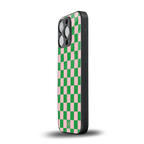 pink & green check pattern back phone cover | glass case for iphone 13 pro