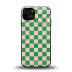 pink & green check pattern back phone cover | glass case for iphone 13
