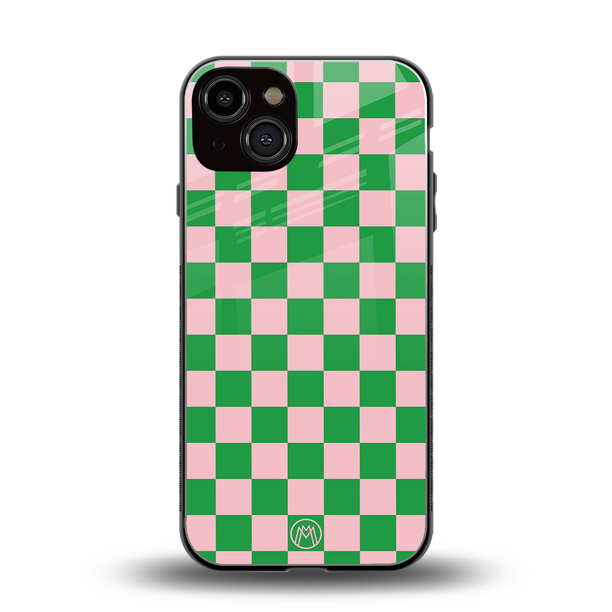 pink & green check pattern back phone cover | glass case for iphone 13