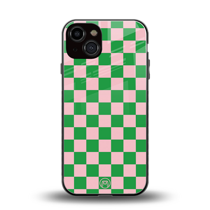 pink & green check pattern back phone cover | glass case for iphone 13
