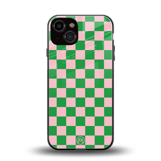 pink & green check pattern back phone cover | glass case for iphone 13