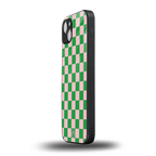 pink & green check pattern back phone cover | glass case for iphone 15