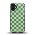 pink & green check pattern back phone cover | glass case for iphone 16 plus