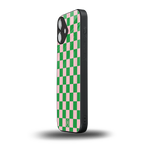 pink & green check pattern back phone cover | glass case for iphone 16 plus