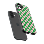 pink & green check pattern back phone cover | glass case for iphone 16