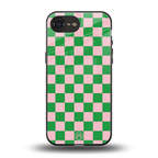 pink & green check pattern back phone cover | glass case for iphone 16e