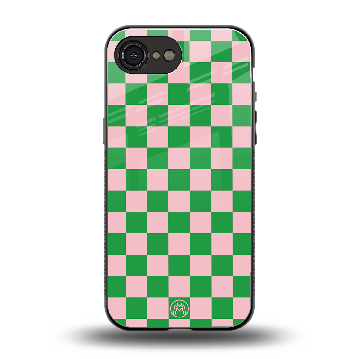 pink & green check pattern back phone cover | glass case for iphone 16e