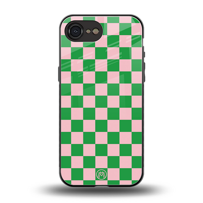 pink & green check pattern back phone cover | glass case for iphone 16e