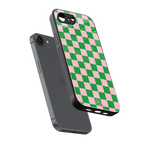 pink & green check pattern back phone cover | glass case for iphone 16e
