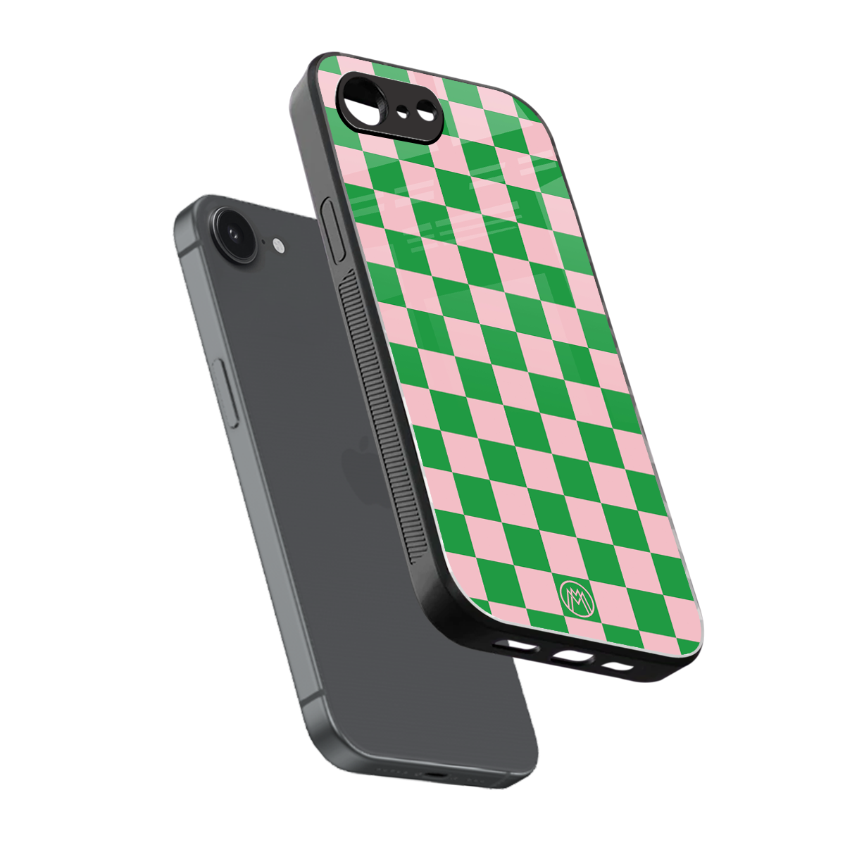 pink & green check pattern back phone cover | glass case for iphone 16e