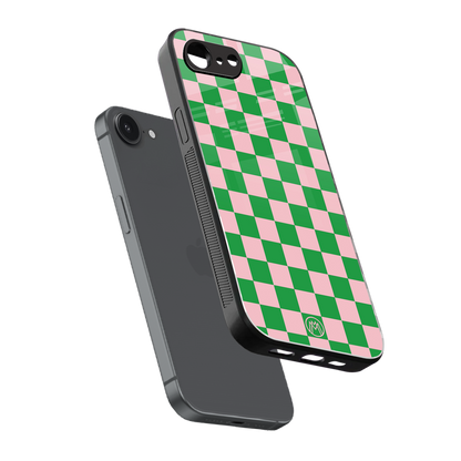 pink & green check pattern back phone cover | glass case for iphone 16e
