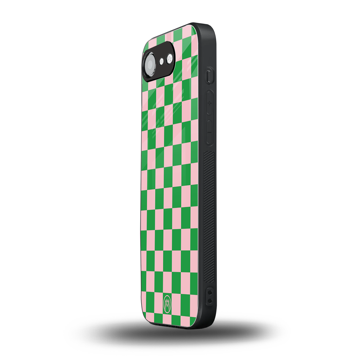 pink & green check pattern back phone cover | glass case for iphone 16e