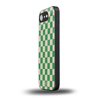 pink & green check pattern back phone cover | glass case for iphone 16e
